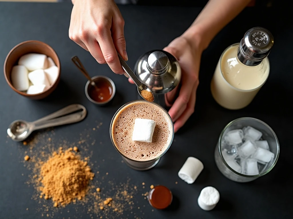 Ingredients for a roasted marshmallow cocktail