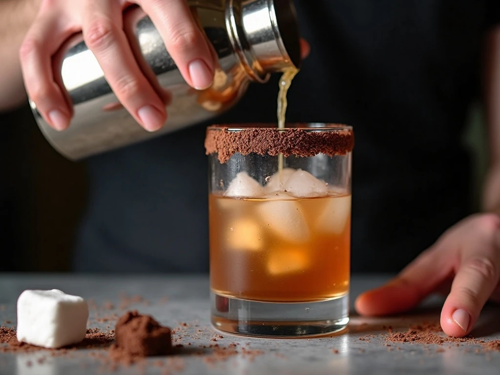 Shaking ingredients for a creamy marshmallow cocktail