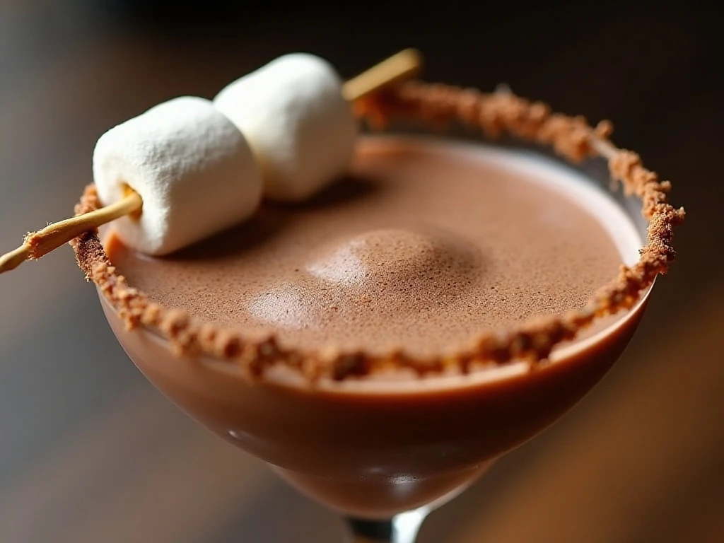 Chocolate crumb rim and toasted marshmallow cocktail garnish