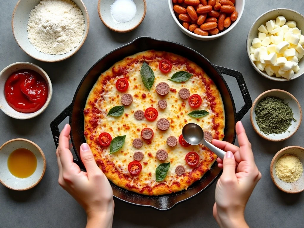 Ingredients for homemade cast iron skillet deep dish pizza