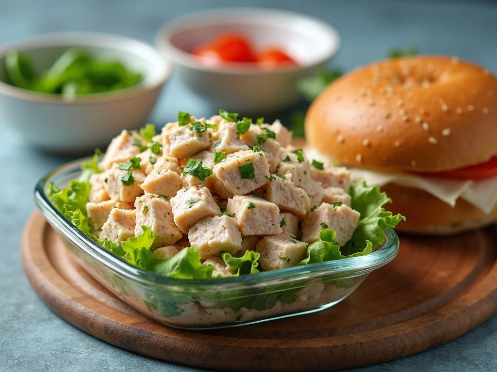 Deli-style tuna salad stored in a covered container for make-ahead lunches
