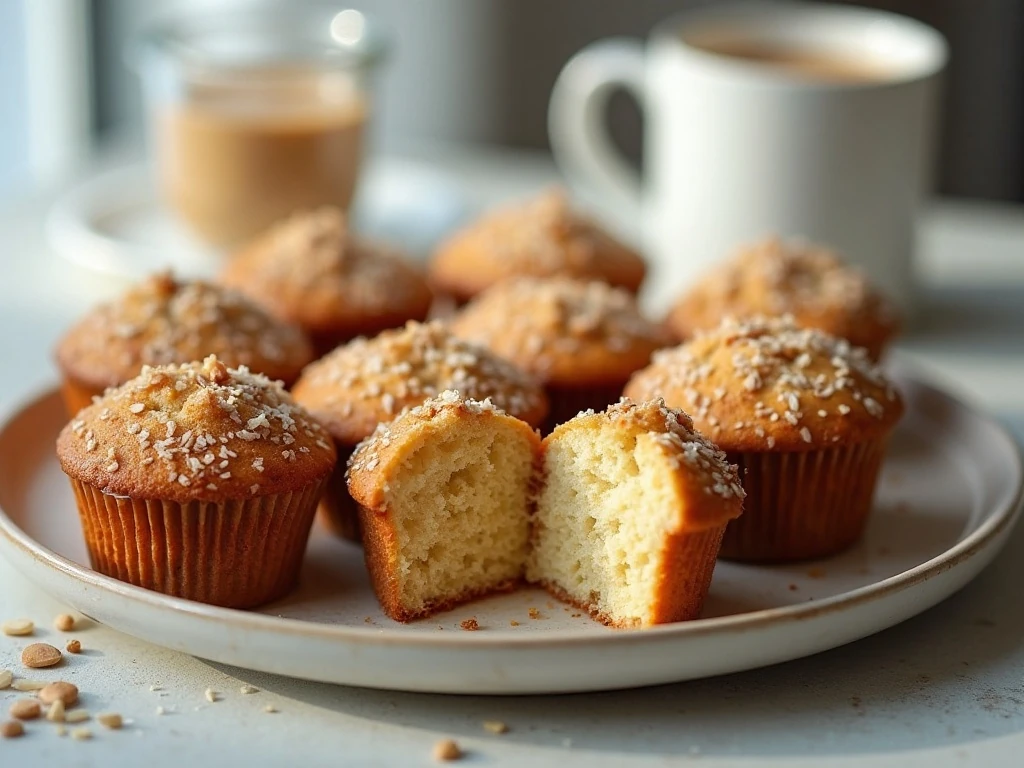 A platter of homemade Almond Joy muffins for breakfast