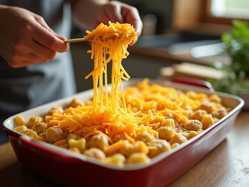 Adding shredded cheddar to turkey casserole before baking