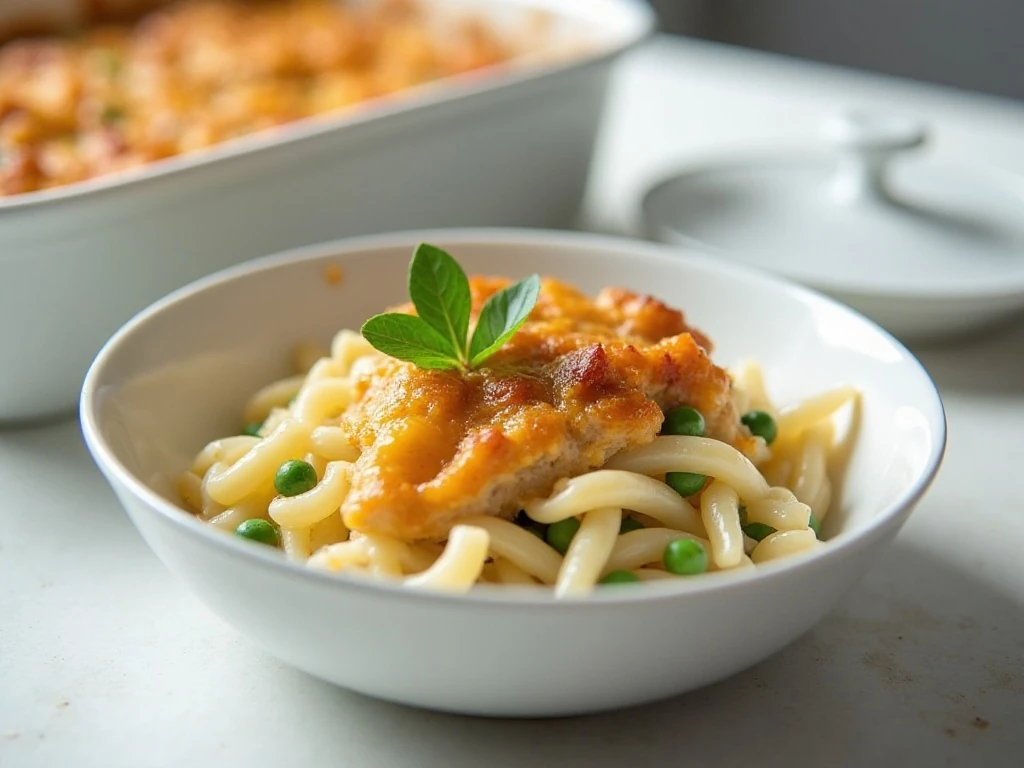 Stored and reheated turkey casserole portion