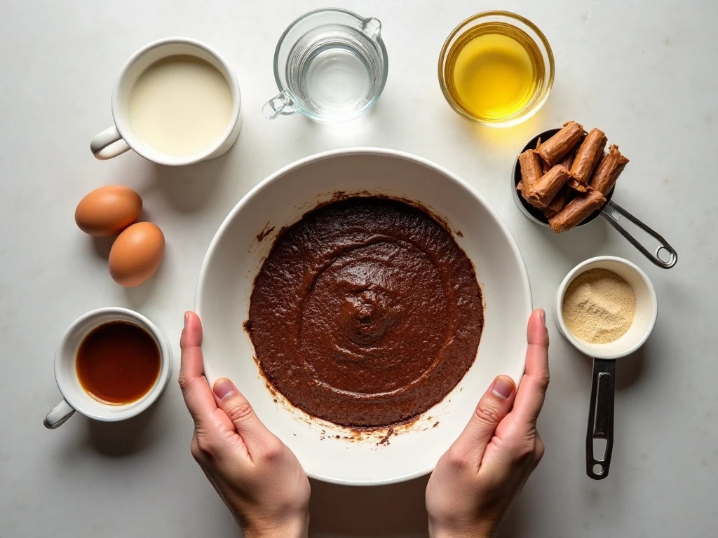 Ingredients for Butterfinger brownies arranged in a flat lay