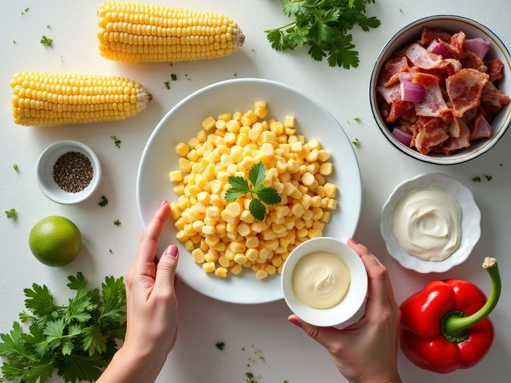 Ingredients for corn salad with bacon