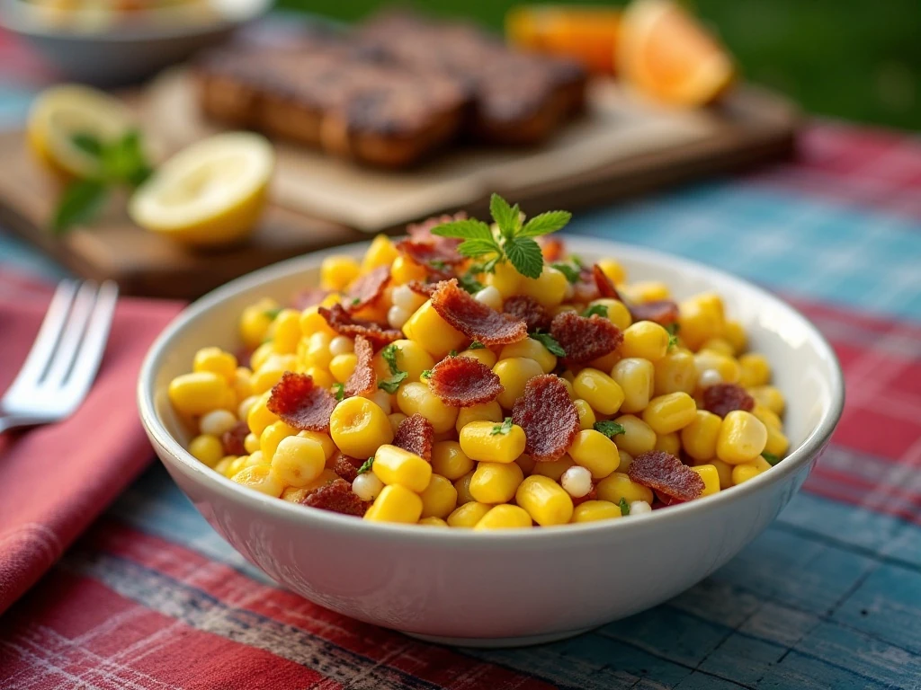 Chilled corn salad with bacon for a potluck