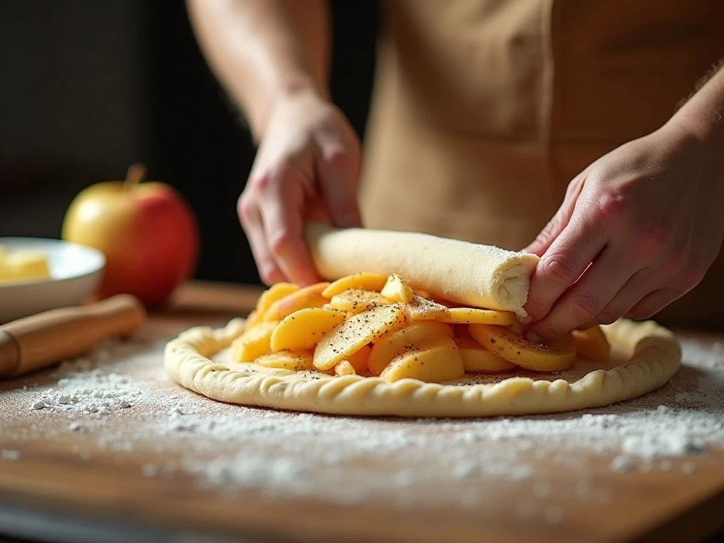 Preparing pastry and apple filling for apple pie
