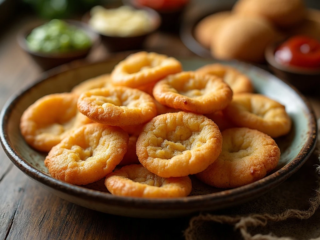 Golden homemade fry breads arranged on a serving plate