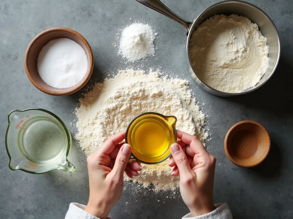 Ingredients for homemade fry bread arranged on a counter