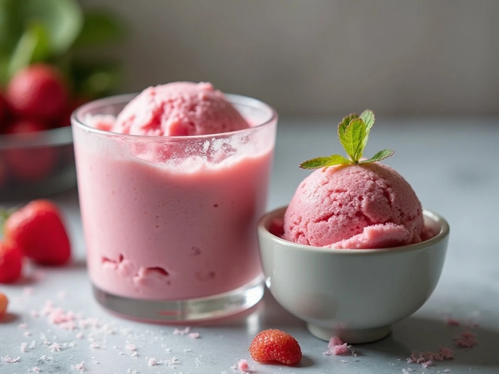 Stored rhubarb ice cream ready to scoop and serve