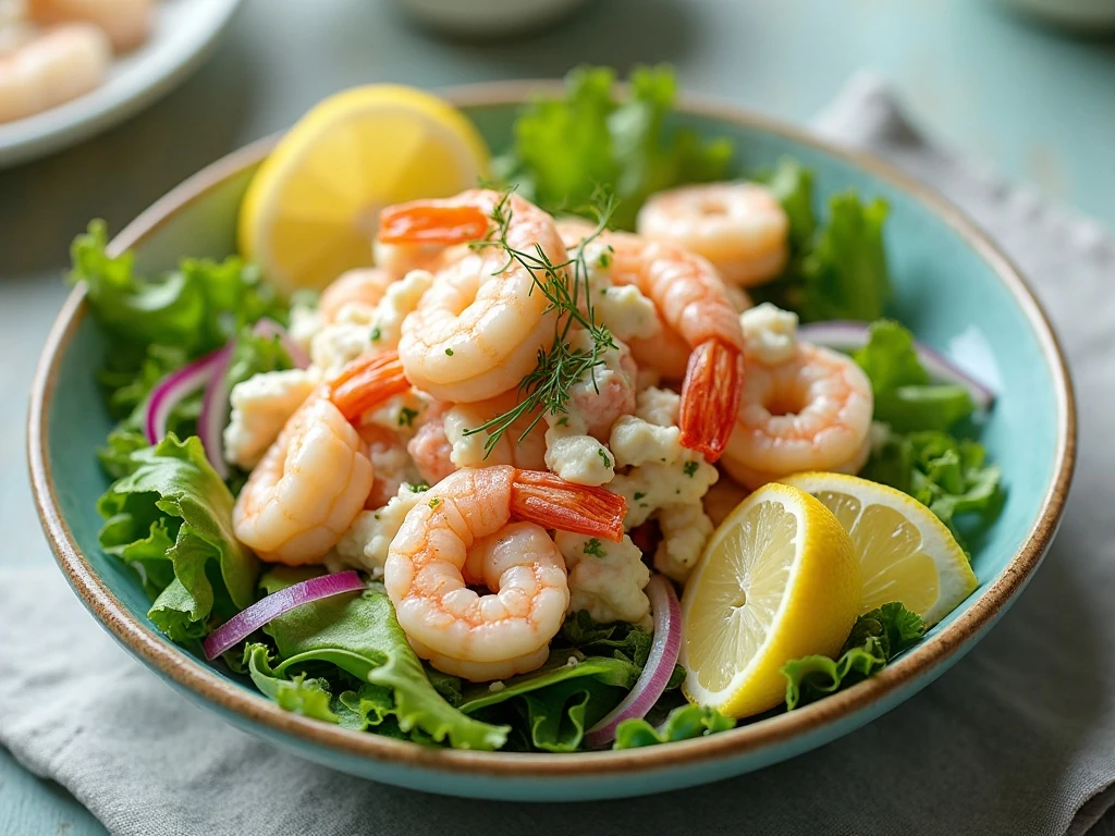 Chilled shrimp and crab seafood salad served over mixed greens