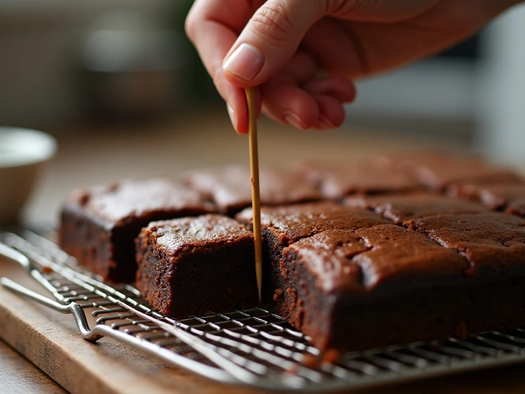 Testing brownies for moist crumbs to maintain a fudgy center