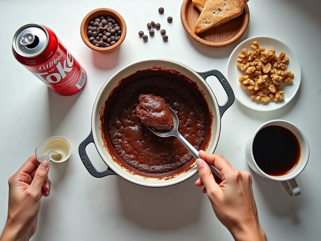 Ingredients for easy Diet Coke brownies including fudge brownie mix and Diet Coke