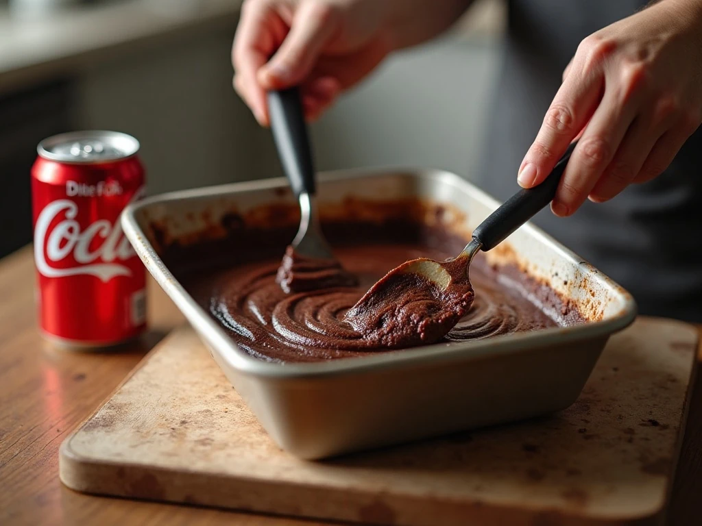 Stirring Diet Coke brownie batter before baking