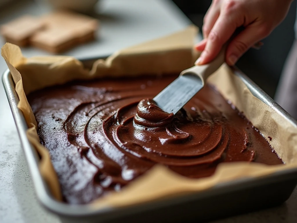 Diet Coke brownie batter spread in a square baking pan