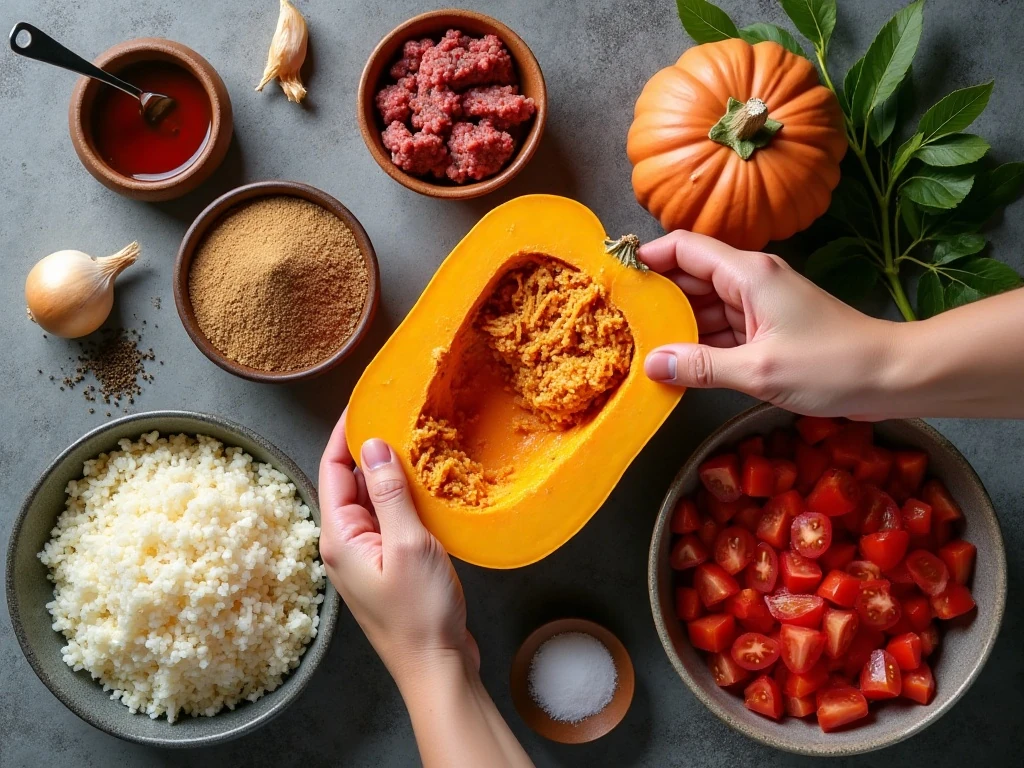 Ingredients for easy dinner in a pumpkin