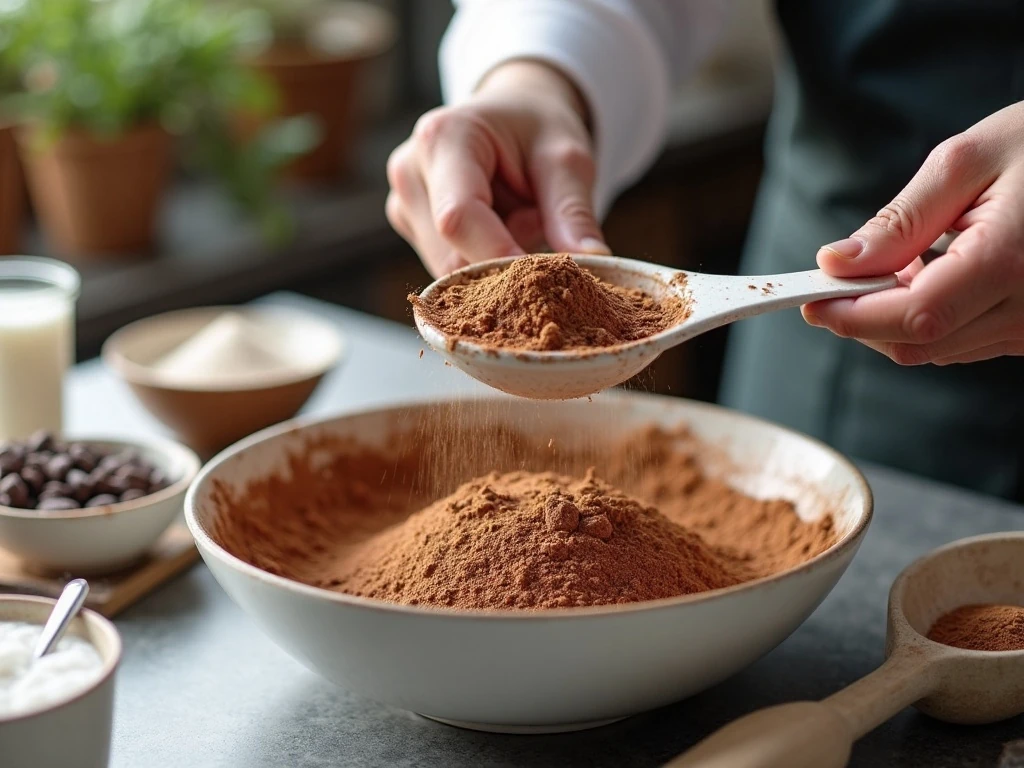 Sifting cocoa and powdered sugar for homemade hot chocolate mix