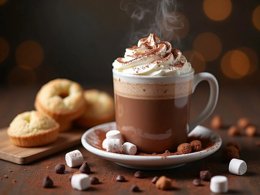 Hot chocolate with marshmallows and sweet baked pairings