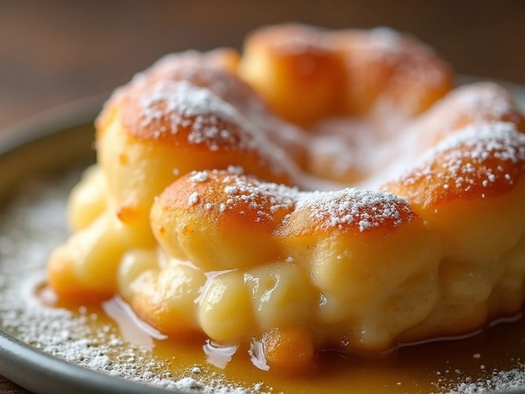 Close-up of the tender custard texture and golden top