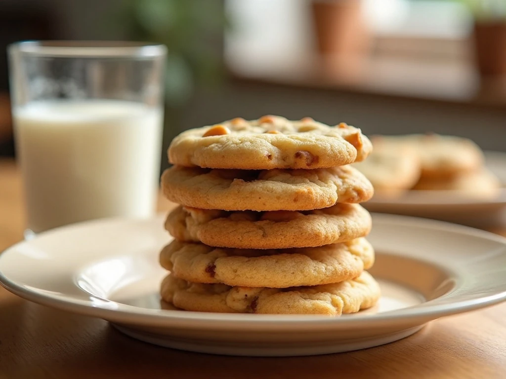 Stack of chewy double butterscotch cookies with visible butterscotch chips