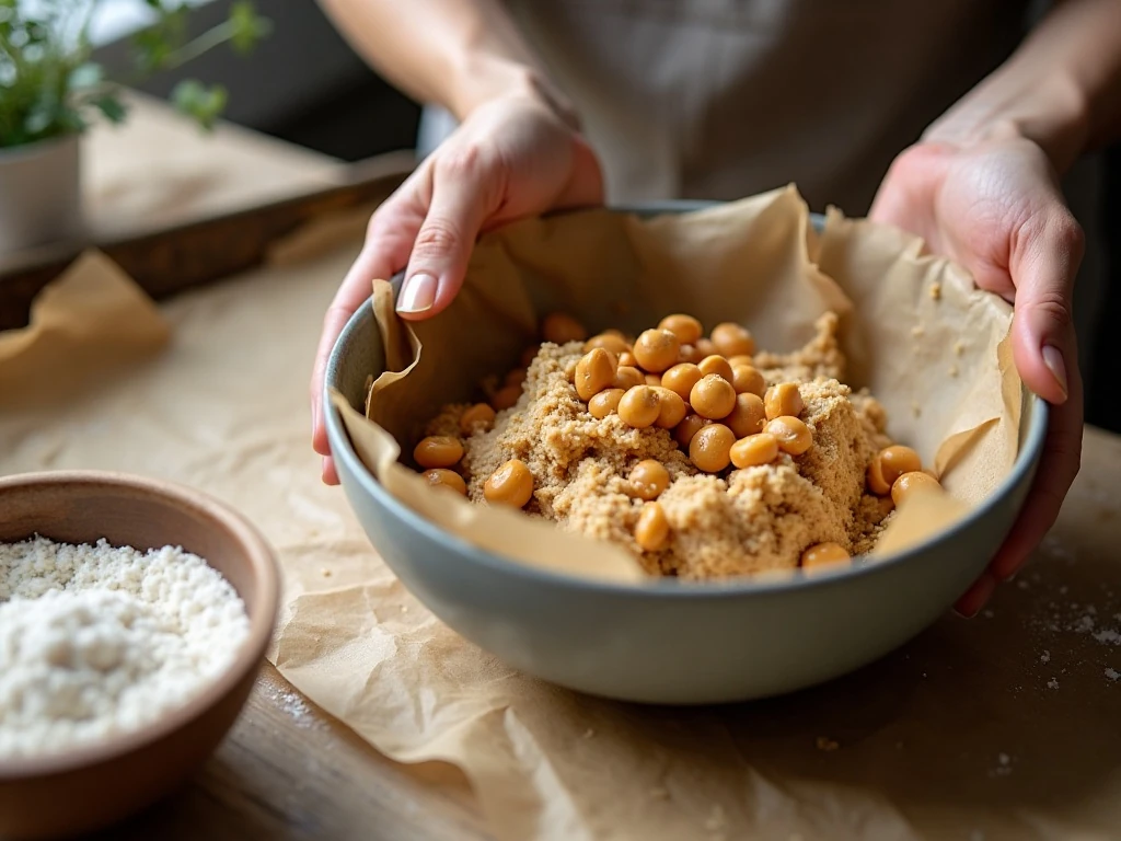 Butterscotch chips being folded into cookie dough
