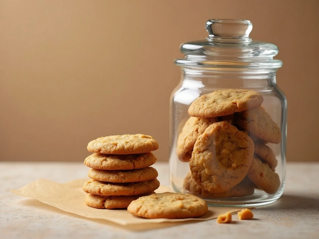 Double butterscotch cookies stored in an airtight glass jar