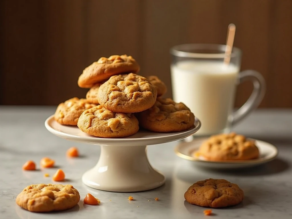 Double butterscotch cookies served with coffee and milk