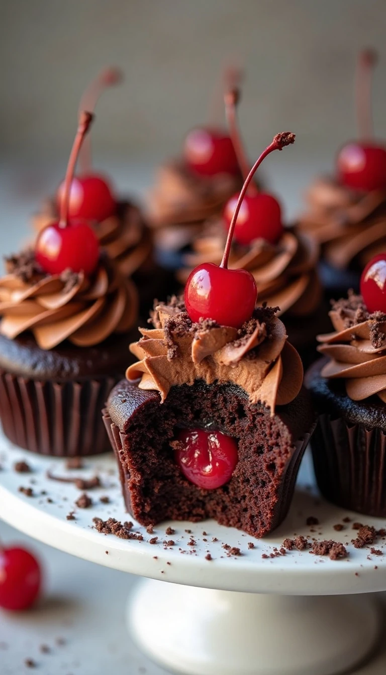 Double Chocolate Cherry-Filled Cupcakes Recipe