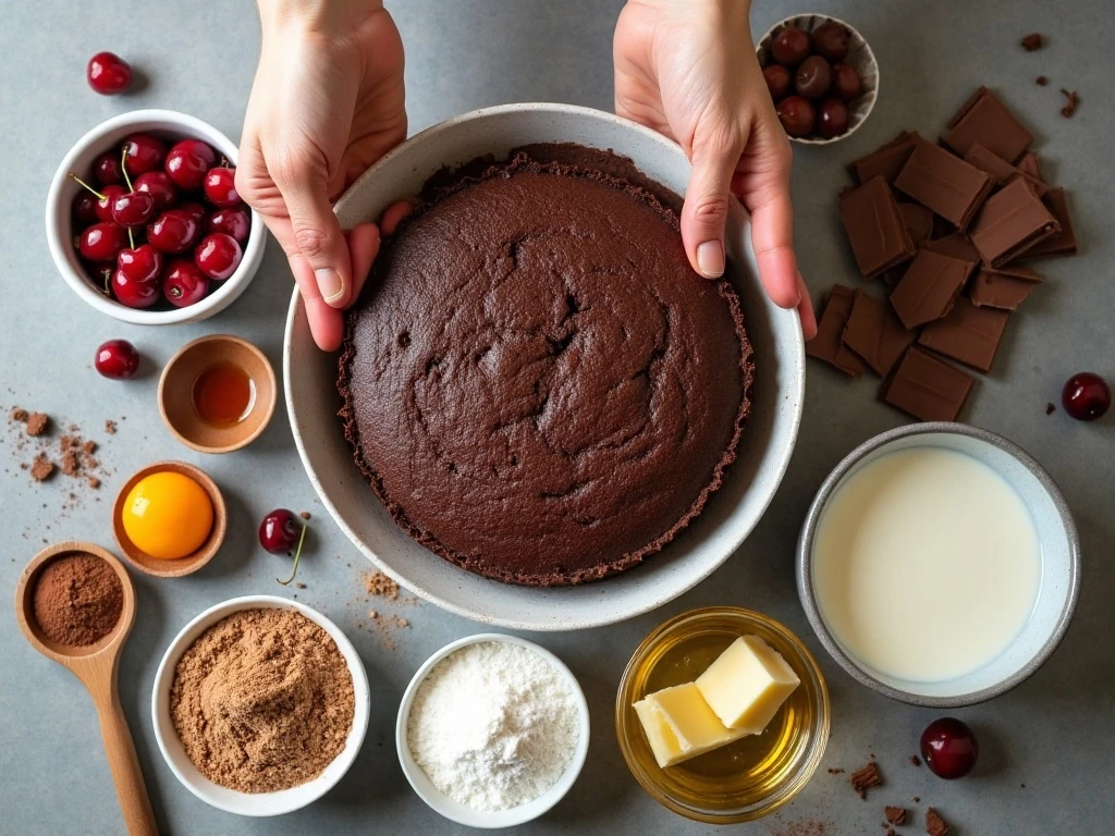 Ingredients for double chocolate cherry-filled cupcakes