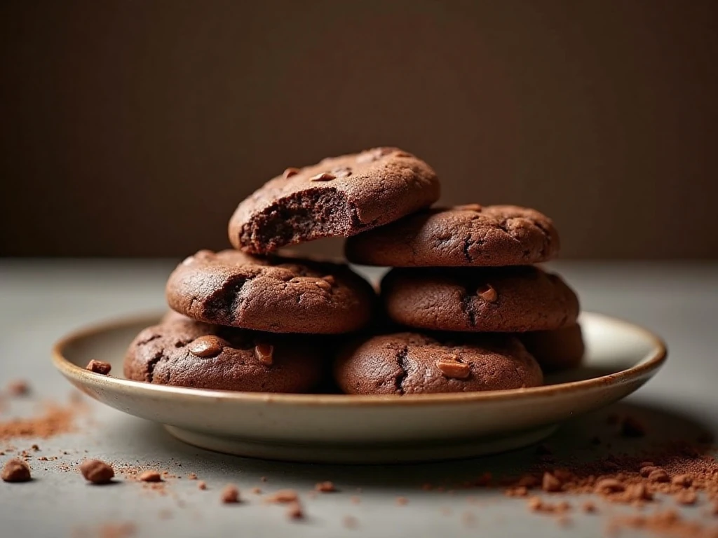Stack of rich and chewy double chocolate espresso cookies