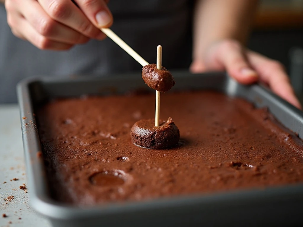 Testing chocolate mayonnaise cake for moist crumbs