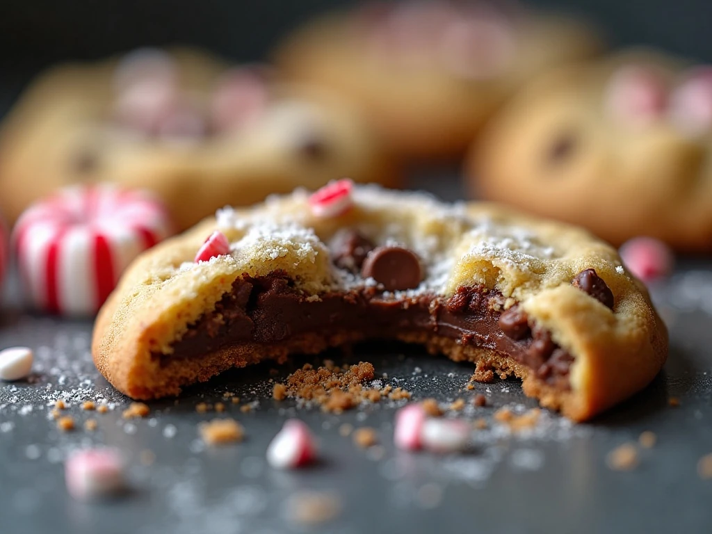 Close-up of soft cookie center and crunchy peppermint pieces