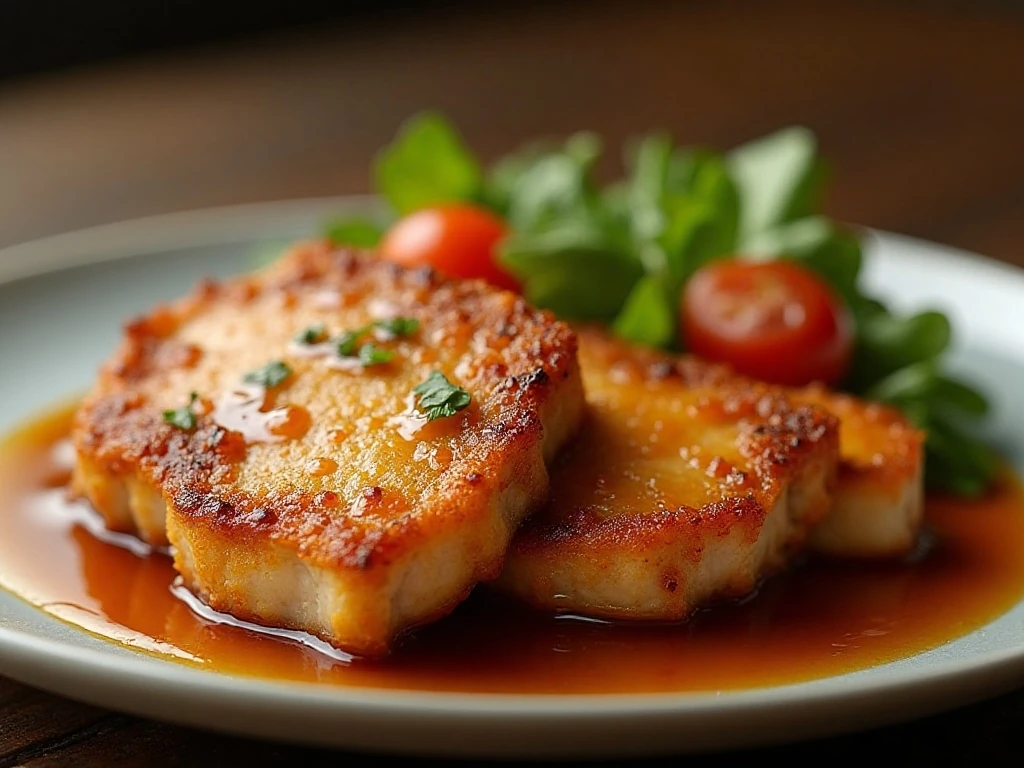 Golden double crunch honey garlic pork chops ready for dinner