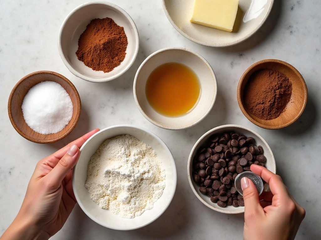 Ingredients for dark chocolate chip shortbread cookies