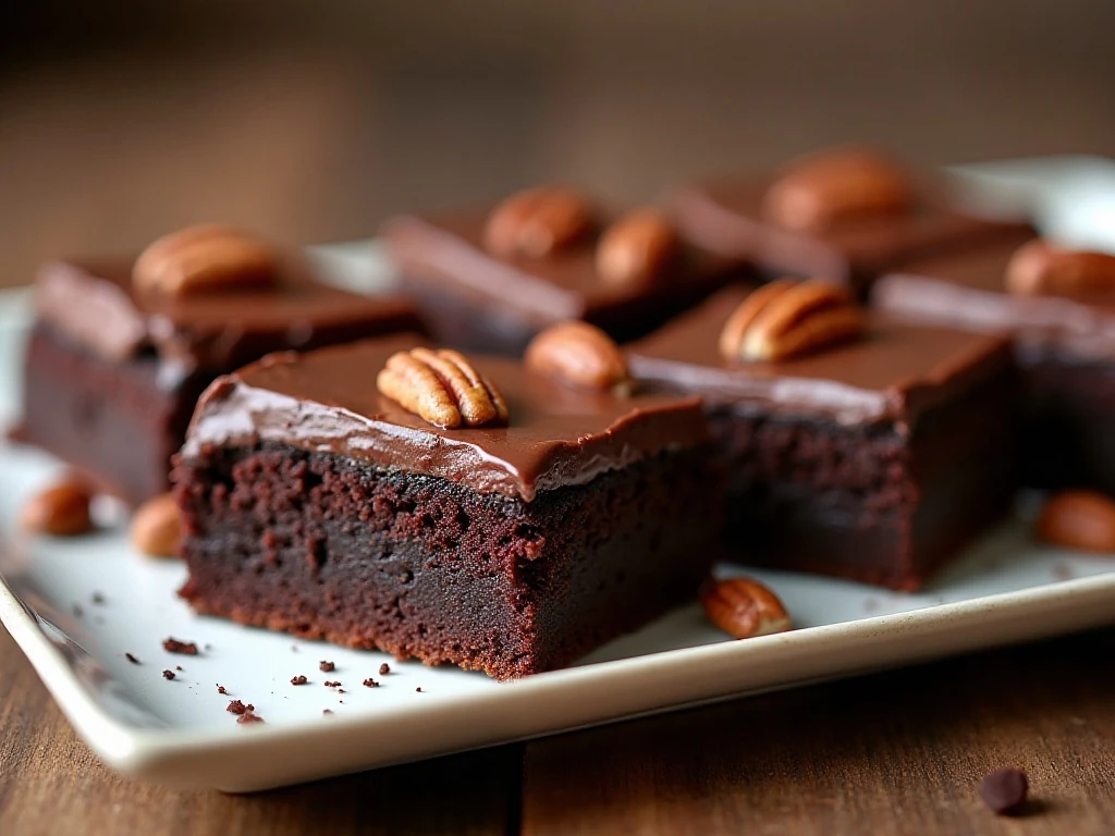 Slices of moist Dr Pepper chocolate sheet cake with glossy frosting