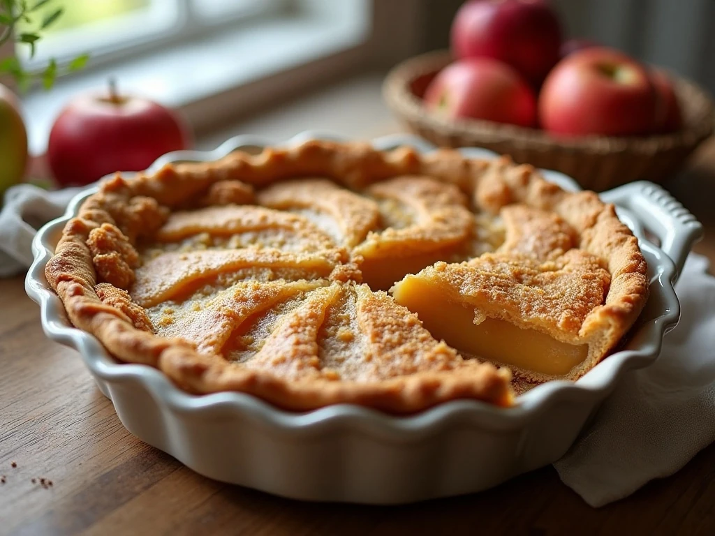 Homemade Dutch apple pie with golden streusel topping
