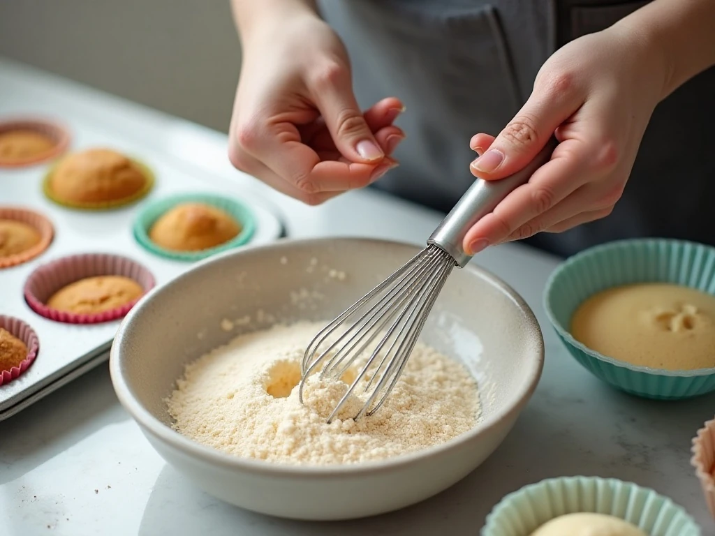 Preparing coconut cupcake batter in a mixing bowl