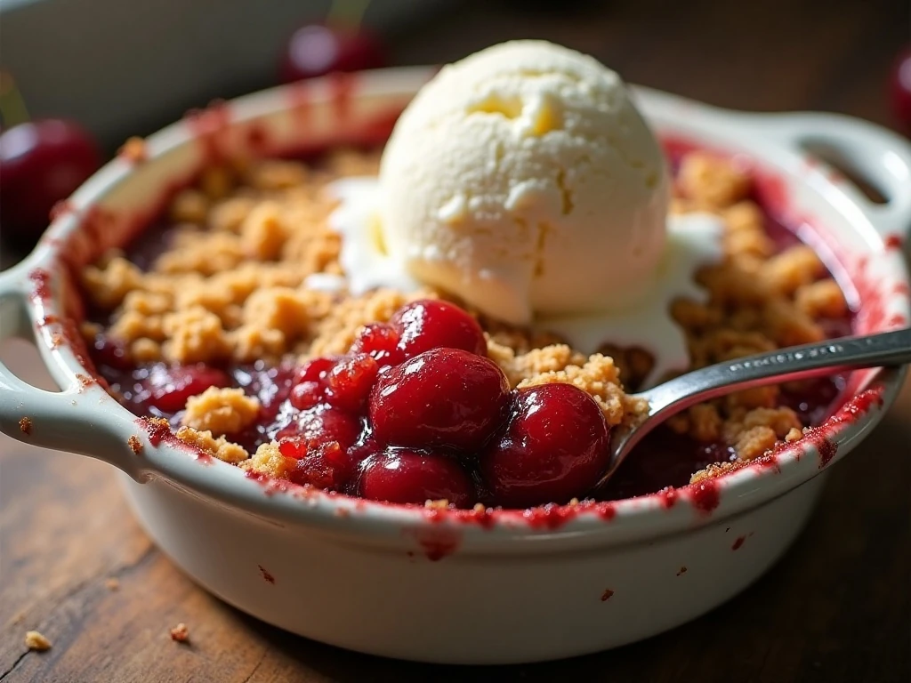 Warm 3-ingredient cherry dump cake with vanilla ice cream