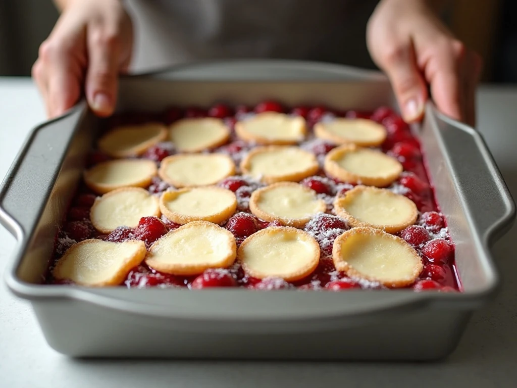 Evenly distributing butter over cherry dump cake topping