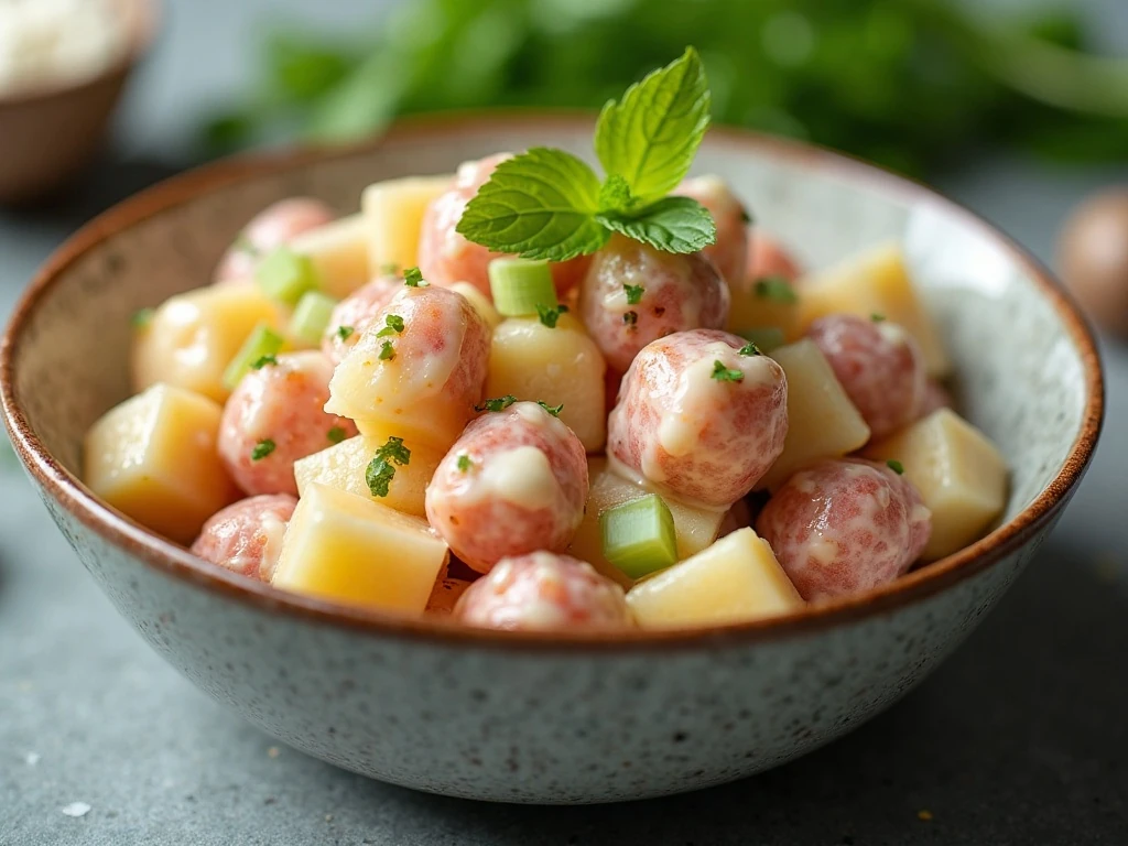 Chilled red potato salad ready for safe serving