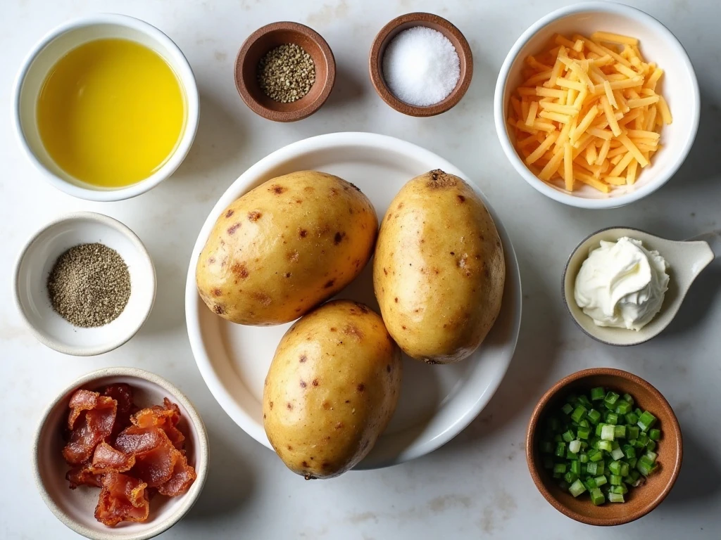 Ingredients for easy air fryer loaded baked potato slices