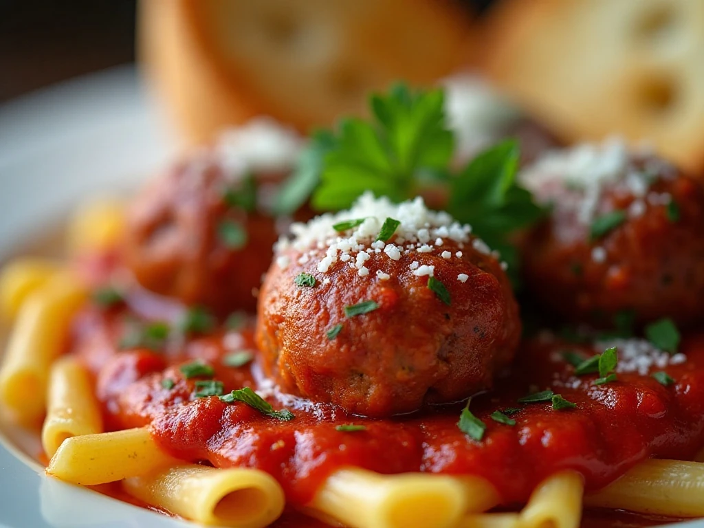 Air fryer meatballs garnished with Parmesan and parsley