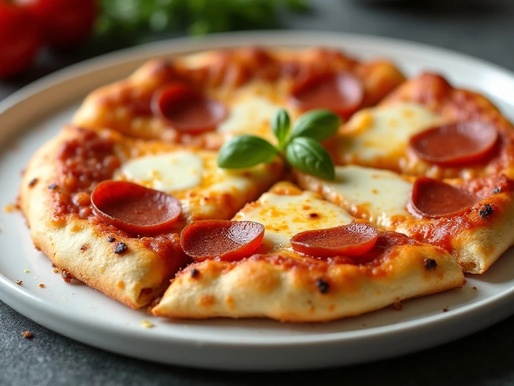 Crisp individual air fryer tortilla pizza with melted mozzarella and pepperoni
