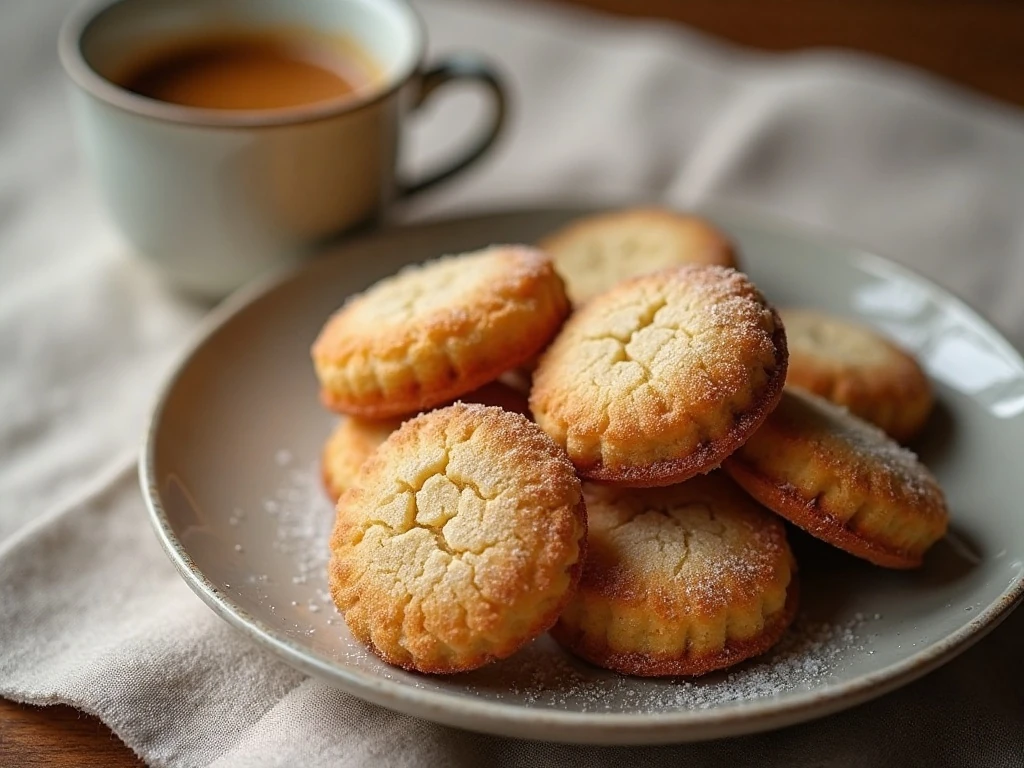Plate of soft Italian amaretti cookies served with espresso