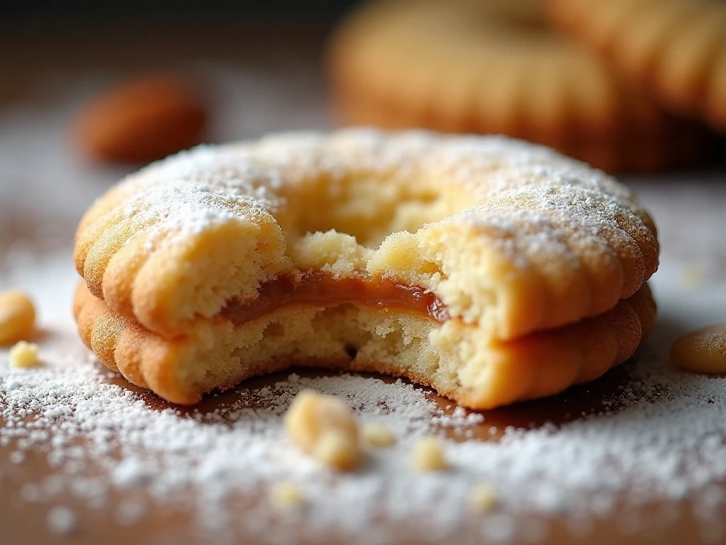 Close-up of the chewy almond center inside an amaretti cookie