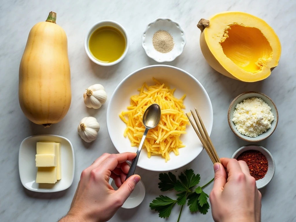 Ingredients for creamy four-cheese spaghetti squash