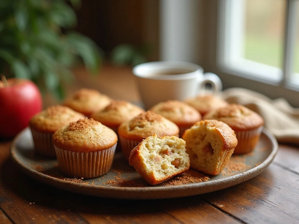 Golden apple cinnamon muffins served for a cozy breakfast