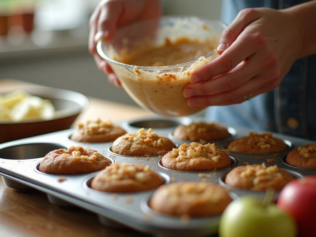 Folding diced apples into muffin batter