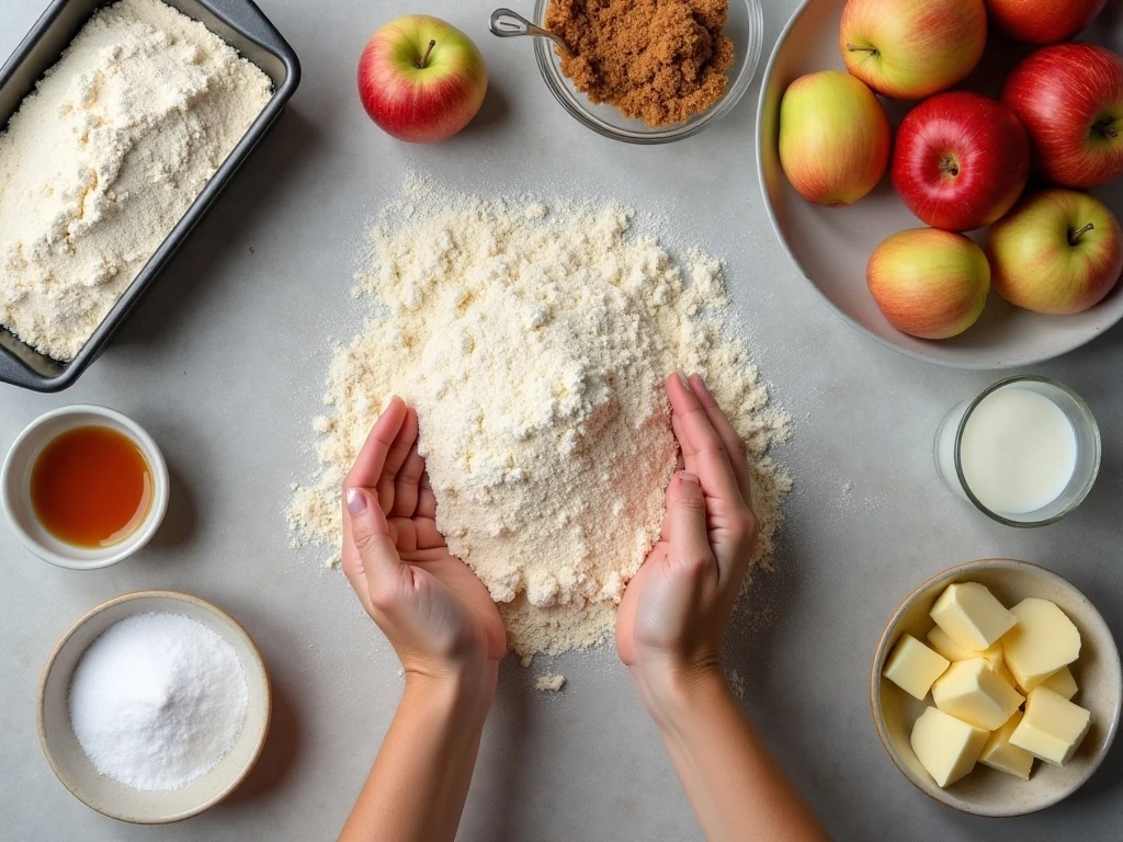 Ingredients for easy apple fritter bread arranged for baking